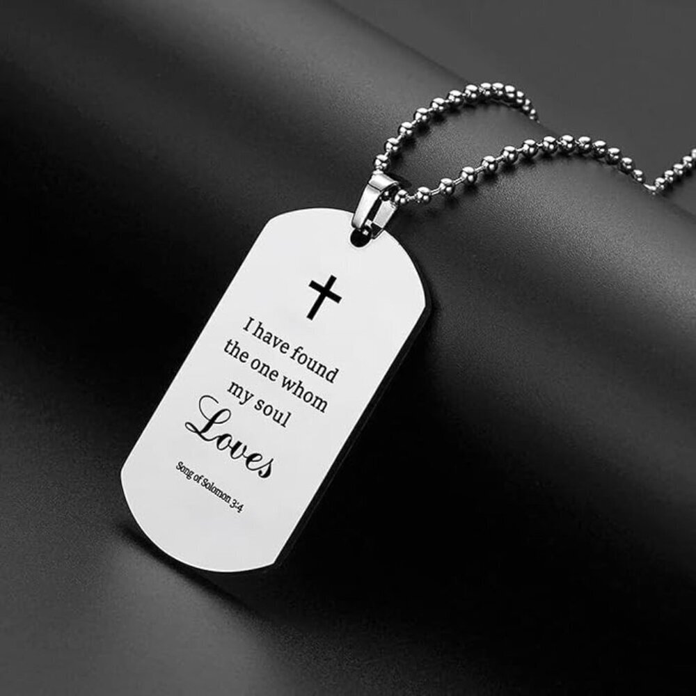 Stainless Steel Dog Tag Bible Verse Pendant Necklace Christian Religious Jewelry